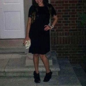 H&M embellished short sleeve black swing dress sz4